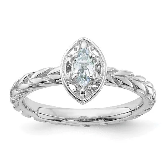 Sparkling Rose Gold Rings For Special Moments-Sterling Silver Stackable Expressions Aquamarine Marquise Ring