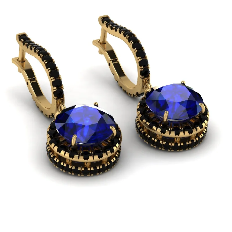 Trendy Earrings For Evening Wear-Hidden Halo Sapphire Hoop Earrings - Catalina No. 43