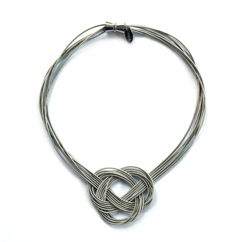 Long Silver Necklace For Formal Events-Piano Wire Large Knot Necklace