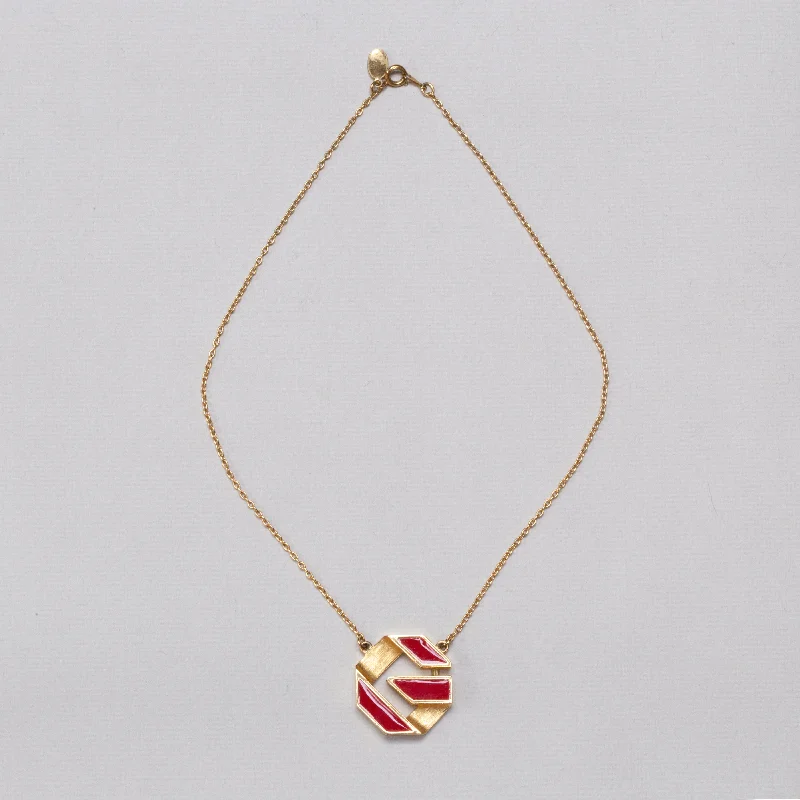 Trendy Layered Gold Necklace For Fashion Wear-Vintage Givenchy Red Enamel Necklace