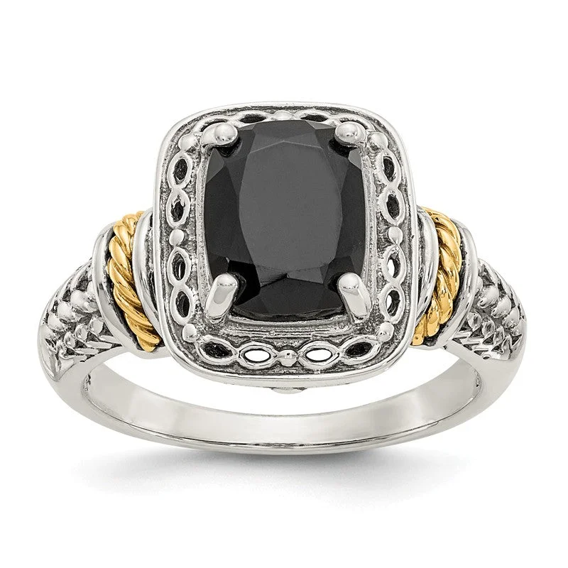 Simple Gold Engagement Rings For Minimalist Brides-Shey Couture Sterling Silver Genuine Onyx w/ 14k Yellow Gold Accents Ring