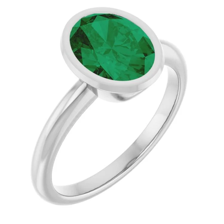 Personalized Silver Rings For Special Gifts-Sterling Silver Lab-Grown Emerald Ring