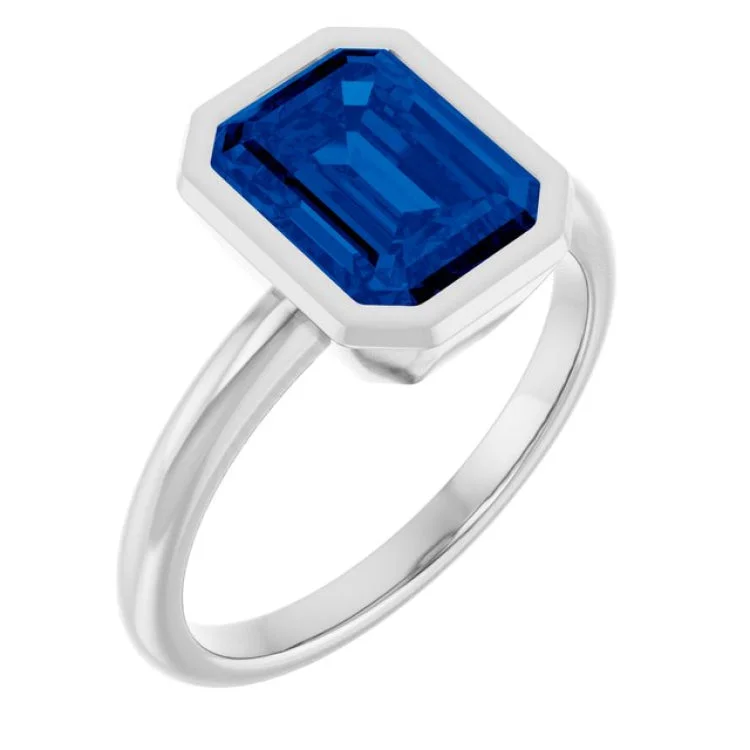 Elegant Men’s Wedding Bands For Stylish Grooms-14K White Lab-Grown Blue Sapphire Ring