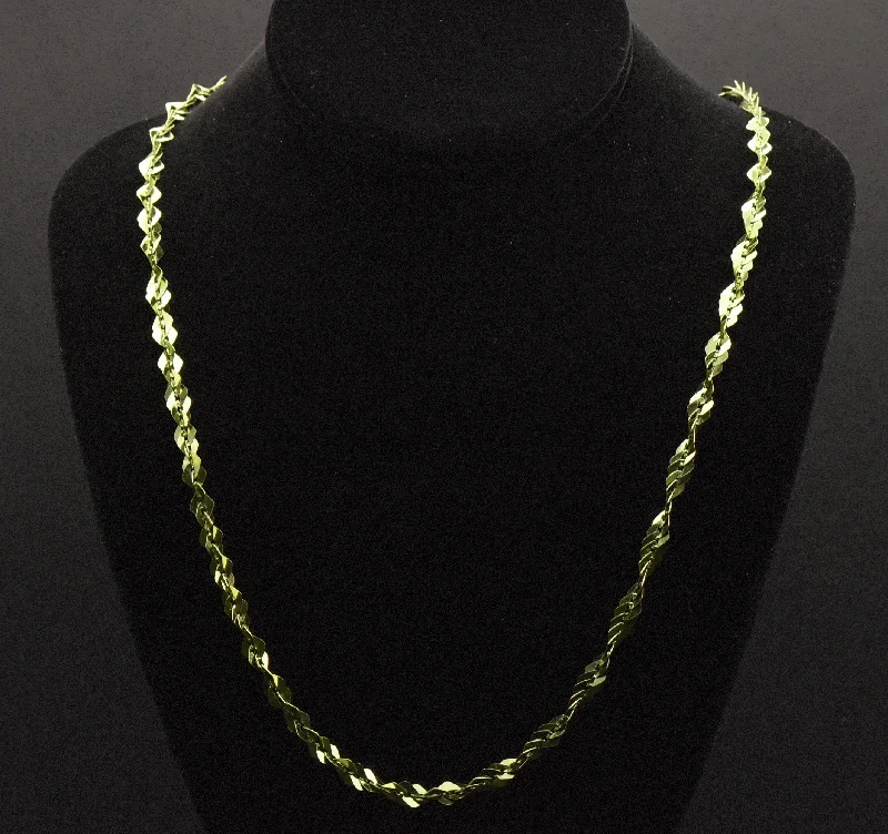 Trendy Layered Gold Necklace For Fashion Wear-Vintage Italian Green Tone Sterling Silver Chain Necklace - 30"