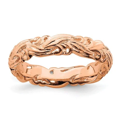 Trendy Wedding Rings With Colored Stones For Brides-Sterling Silver Stackable Expressions Rose Gold Plated Carved Band