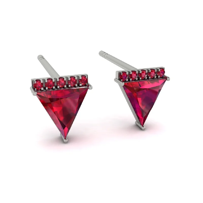 Elegant Gold Earrings With Crystals-Triangle Ruby Earrings Stud - Kairi No. 12