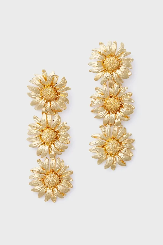 Classic Gold Earrings For Weddings-Gold Sunflower Drop Earrings