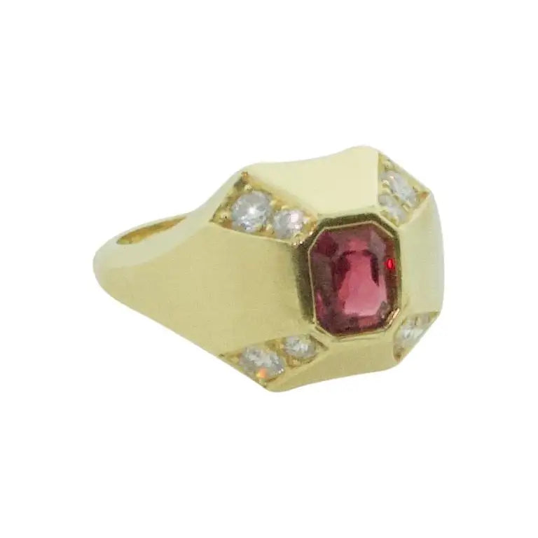 Elegant Wedding Rings With Sapphire Stones-Modern Ruby and Diamond Ring in 18k Yellow Gold