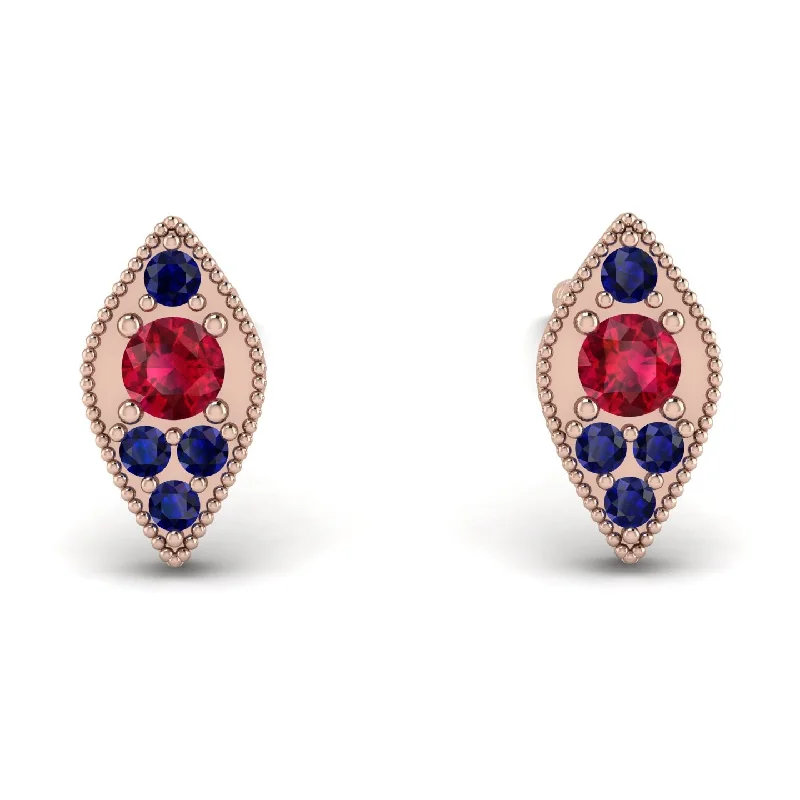 Silver Earrings With Natural Stones-Milgrain Marquise Ruby Earrings - Faye No. 71