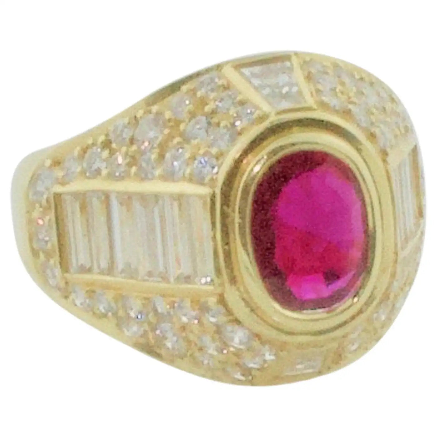 Simple Silver Engagement Rings For Brides-Burma Ruby and Diamond Cigar Band Style Ring in 18k Yellow Gold