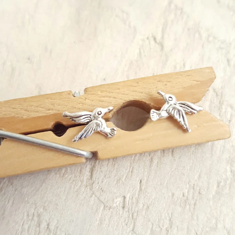 Simple Drop Earrings For Everyday Wear-Silver Hummingbirds