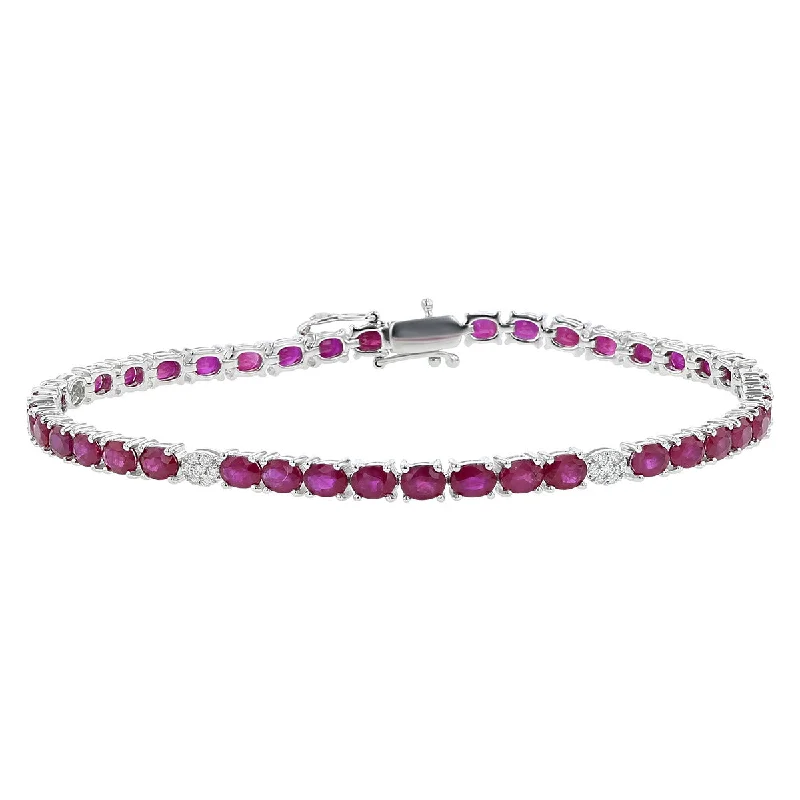 Handmade Wooden Bracelets-14K White Gold Oval Ruby and Diamond Bracelet