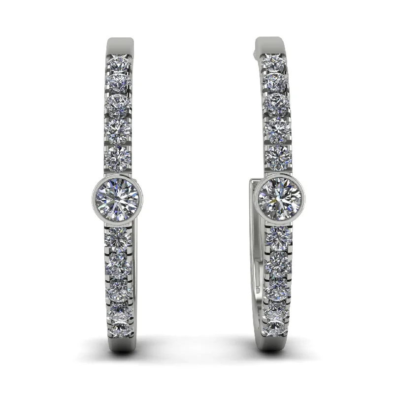 Silver Earrings For Casual Wear-Hoop Diamond Earrings Micro Pave - Ansley No. 3