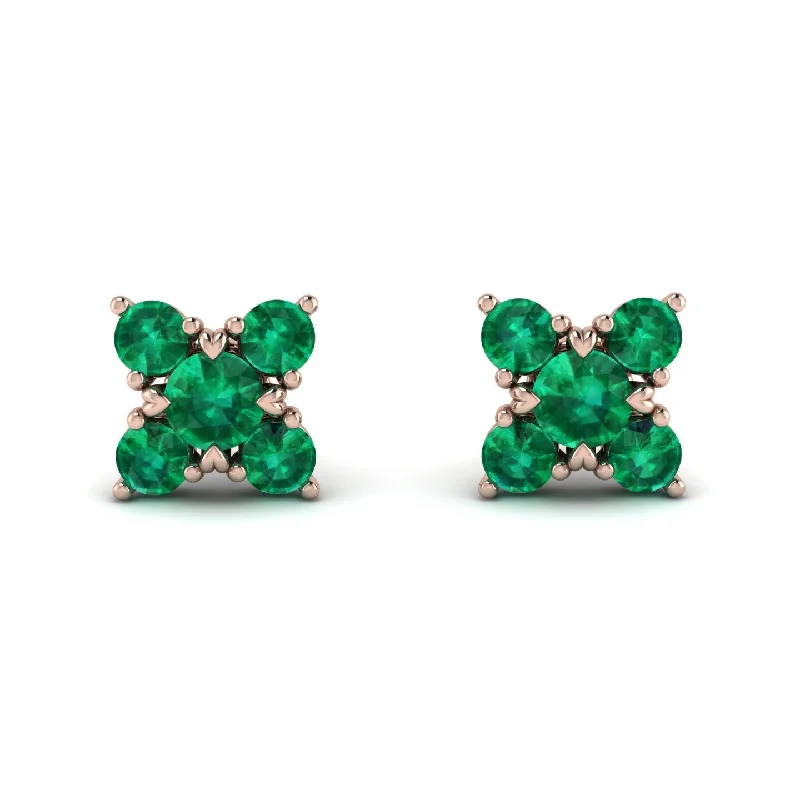 Classic Stud Earrings For Work-Geometrical 5 Emeralds Stud Earrings - Noa No. 20