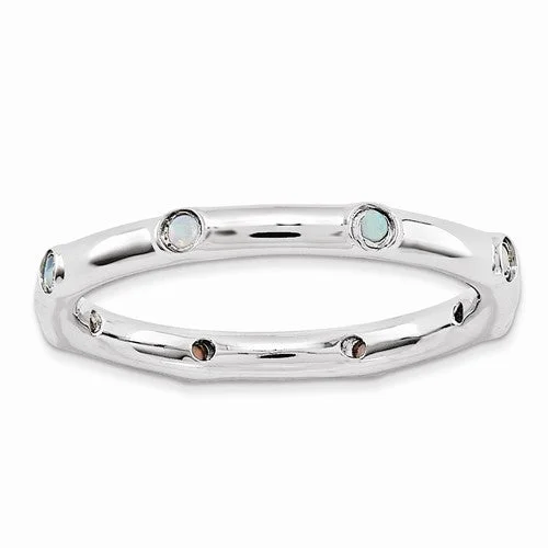 Unique Wedding Bands With Engraving For Couples-Sterling Silver Stackable Expressions Created Opal Eternity Ring