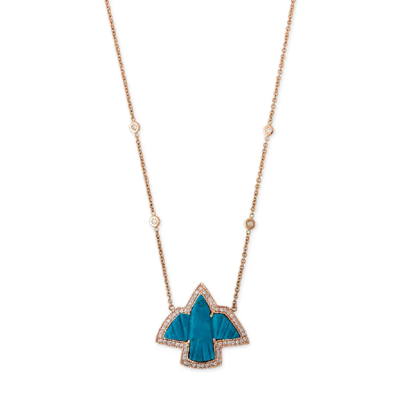 Trendy Heart Necklace For Fashion Lovers-PAVE SMALL TURQUOISE THUNDERBIRD NECKLACE