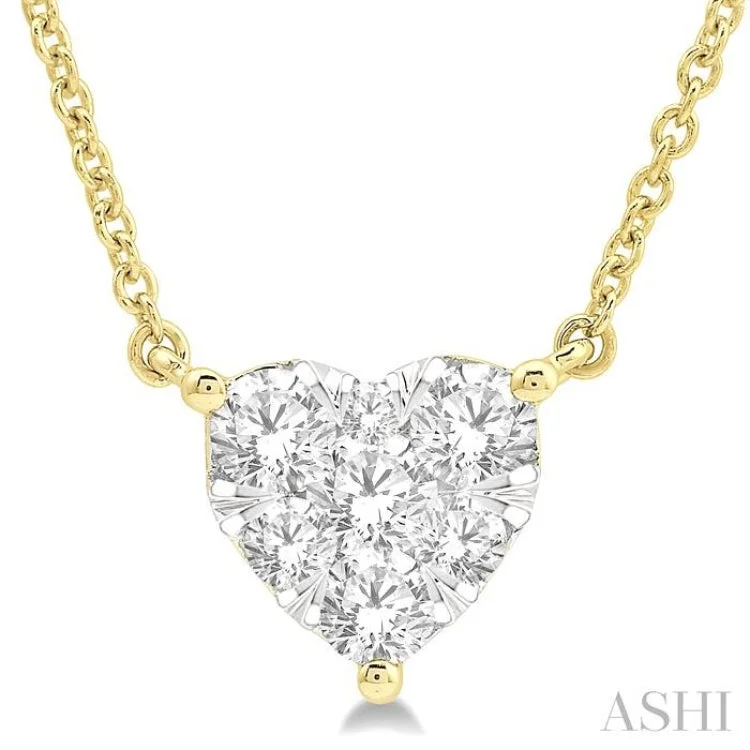 Custom Family Name Necklace For Mothers-1/2 Ctw Lovebright Diamond Heart Necklace in 14K Yellow and White Gold