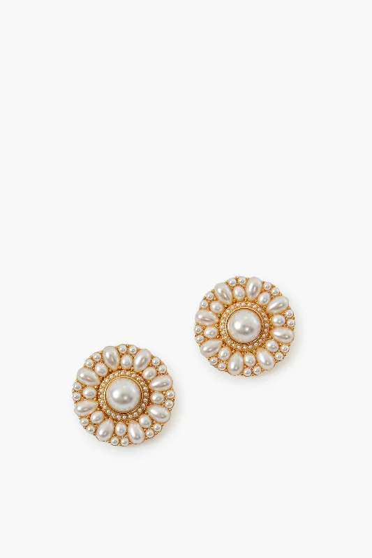 Gold Drop Earrings With Rhinestones-Pearl Frannie Earrings