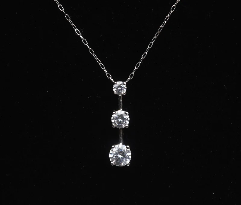 Dainty Silver Necklace For Everyday Outfits-Ross-Simons - 14k White Gold Cubic Zirconia Drop Pendant Chain Necklace