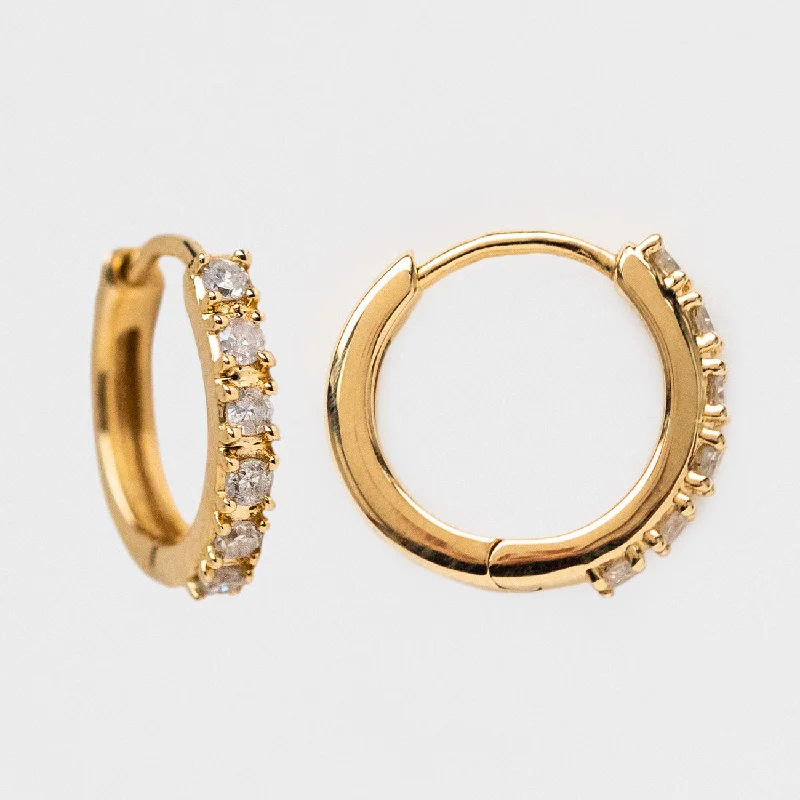 Long Dangle Earrings For Date Night-Solid Gold Diamond Huggie Hoops