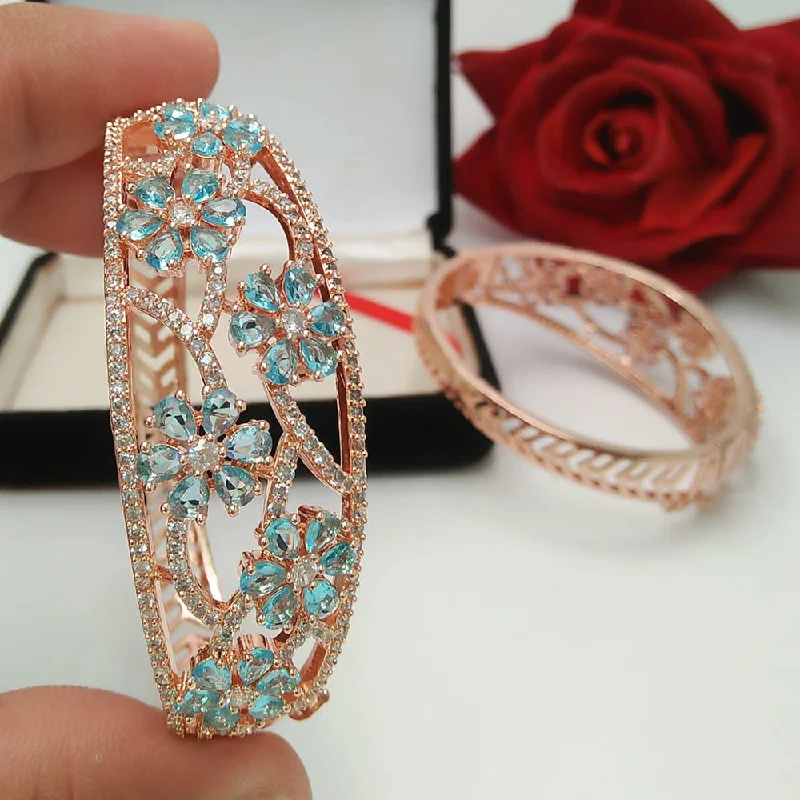 Personalized Custom Diamond Bangles For Brides-Pooja Bangles Rose Gold Plated Crystal Stone Bangle Set