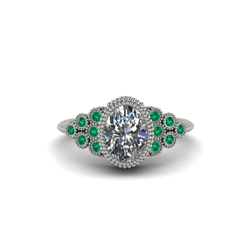 Unique Gemstone Rings For Special Occasions-Emerald Milgrain Beaded Bezel Engagement Ring - Stacy No. 18