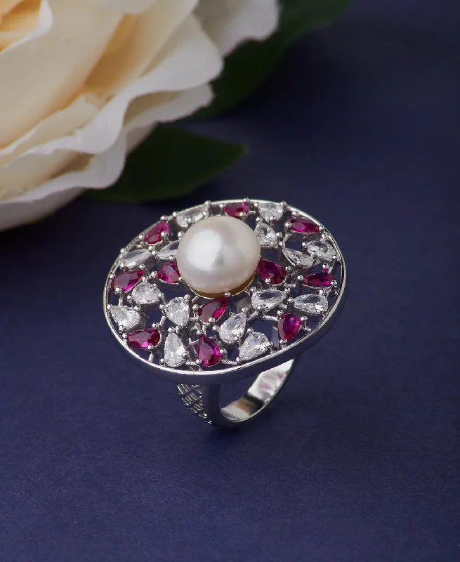 Luxury Wedding Rings For Bridesmaids-Beautifully Crafted Pearl Studded Ring