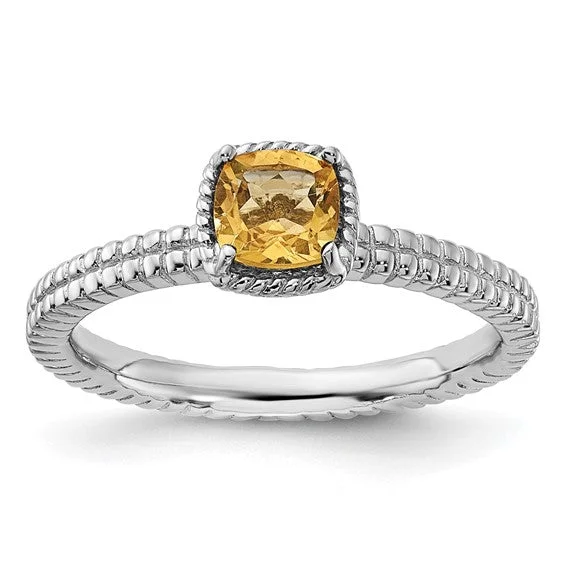 Personalized Engagement Rings With Custom Designs-Sterling Silver Stackable Expressions Cushion Citrine Ring