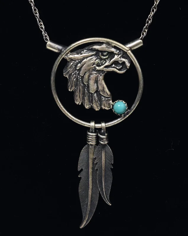 Simple Crystal Pendant Necklace For Everyday Wear-Sterling Silver Turquoise Griffin Pendant Necklace - 18"