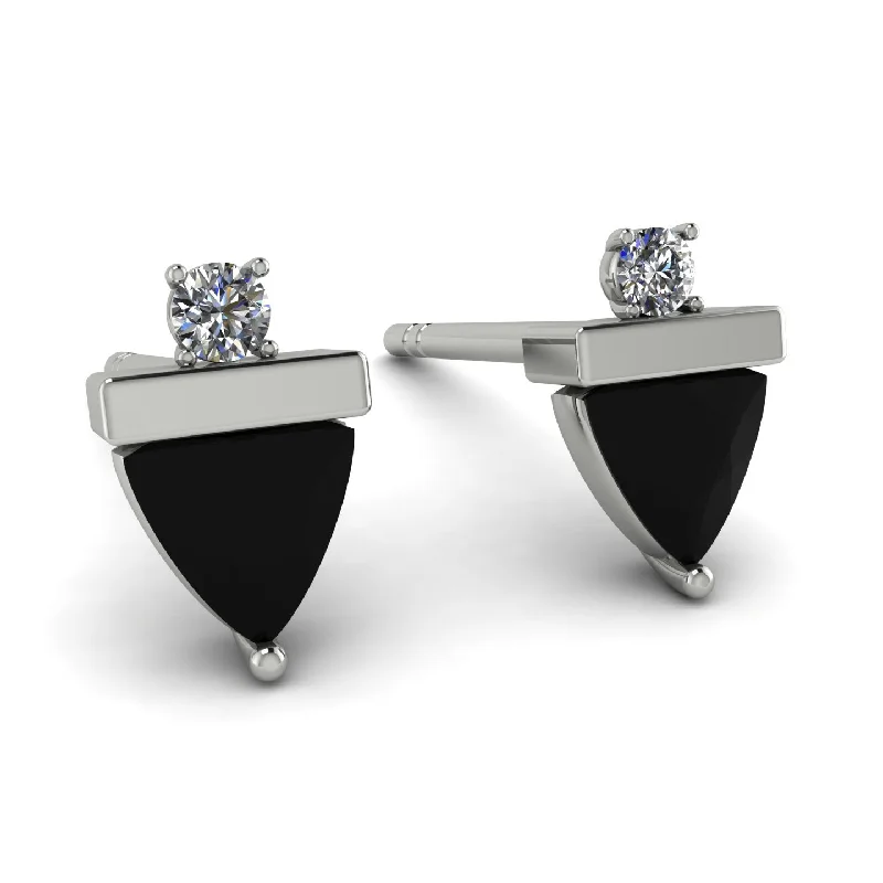 Cute Earrings For Kids With Charms-Triangle Black Diamond Earrings With Round Stone - Estella No. 9