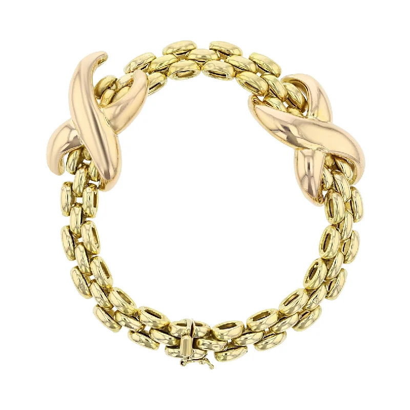 High-End Gold Bracelets-14K Yellow and Rose Gold Double X Bracelet