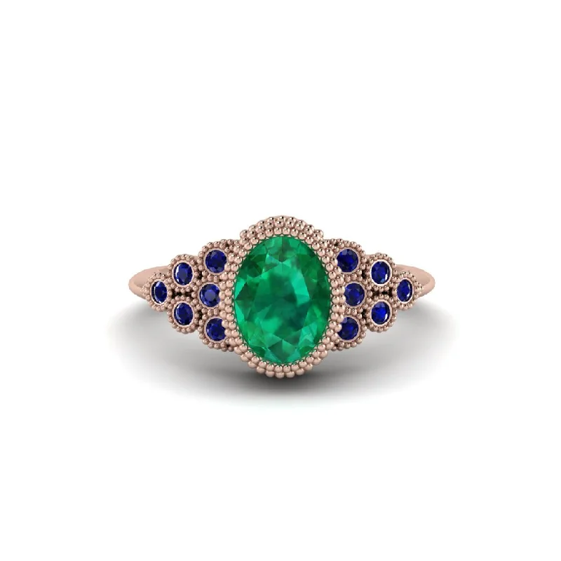 Luxury Gold Rings For Wedding Day-Sapphire Milgrain Beaded Bezel Engagement Ring - Stacy No. 65