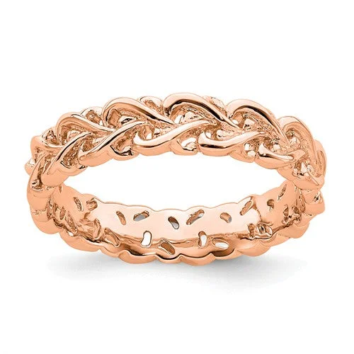 Simple Wedding Rings For Fashion-Forward Brides-Rose Gold Over Sterling Silver Stackable Expressions Intertwined Hearts Ring