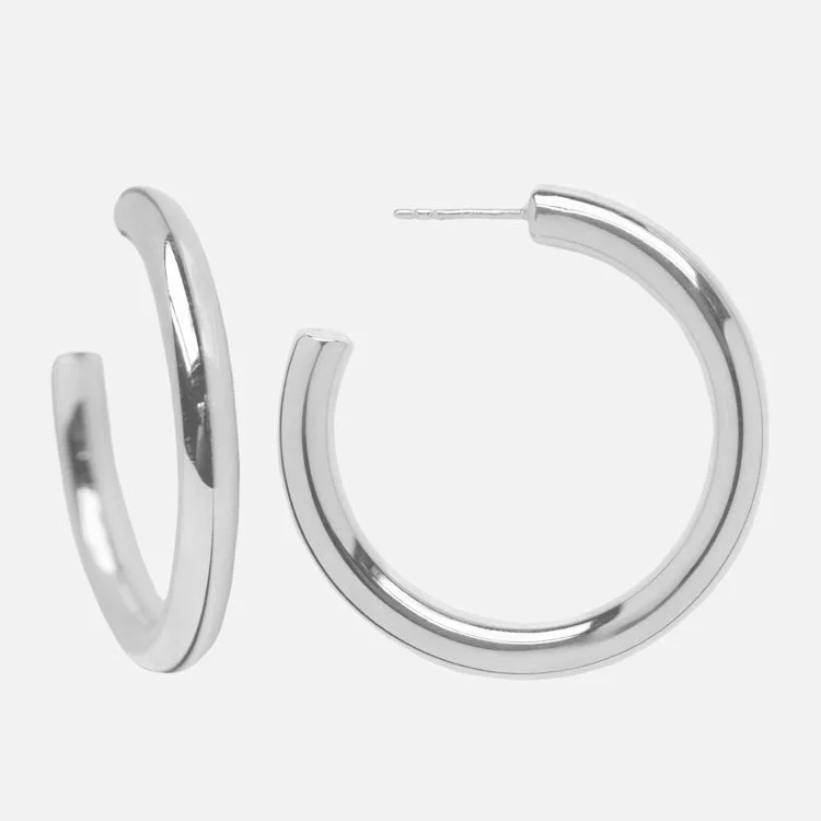 Bold Drop Earrings For Night Out-Medium Tube Hoops in Silver