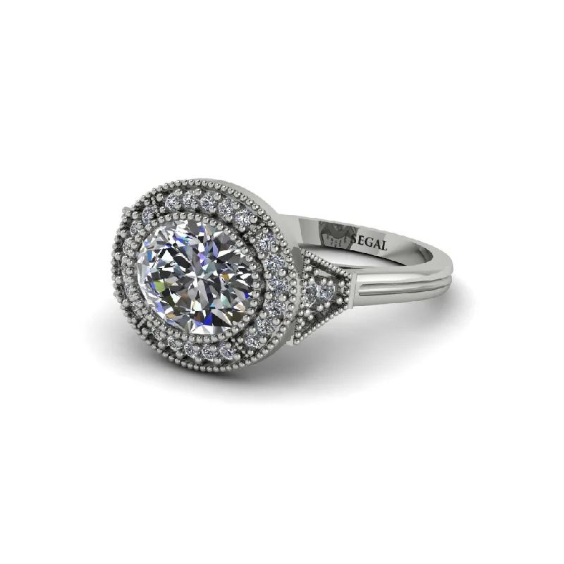 Classic Engagement Rings For Luxury Weddings-Oval Cut Diamond Milgrain Halo Engagement Ring - Alexandria No. 3