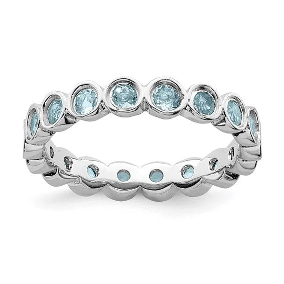 Classic Silver Wedding Rings For Brides-Sterling Silver Stackable Expressions Bezel Light Aquamarine Eternity Ring