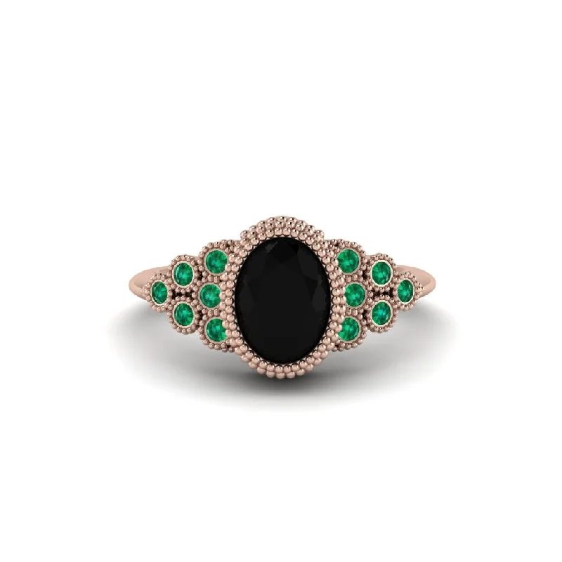 Trendy Stackable Rings For Everyday Look-Emerald Milgrain Beaded Bezel Engagement Ring - Stacy No. 23