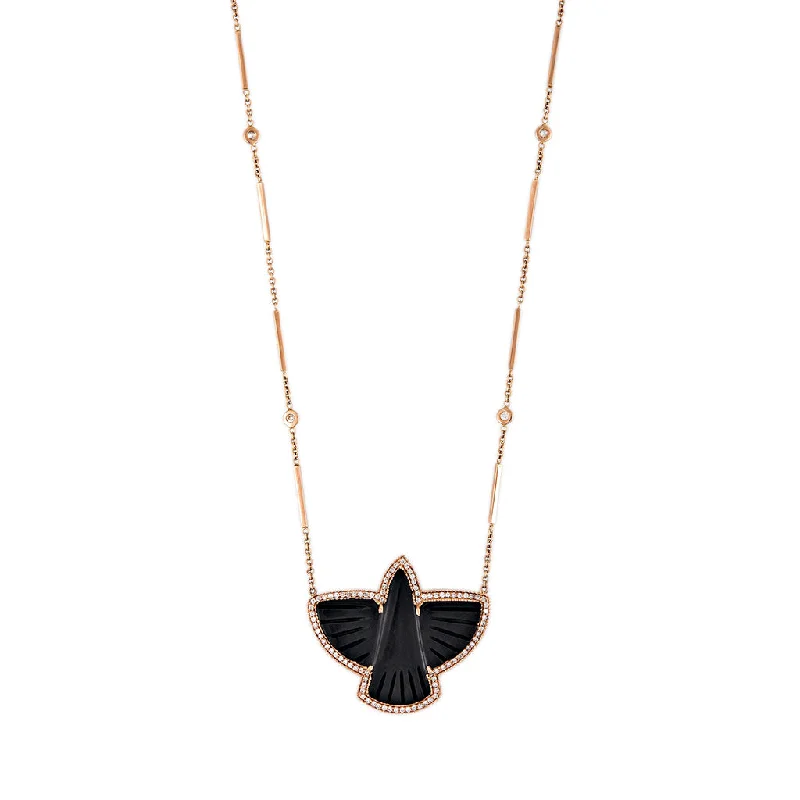 Boho Chain Necklace For Free-Spirited Style-PAVE ONYX THUNDERBIRD NECKLACE