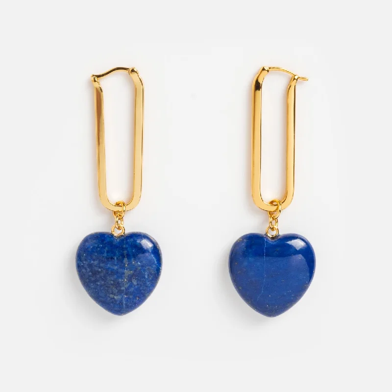 Geometric Drop Earrings For Modern Style-Gemma Lapis Heart Hoop Earrings