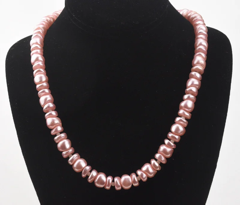 Sparkling Sapphire Necklace For Evening Wear-Large Pink Coin Pearl Single Strand Necklace - 27.5"