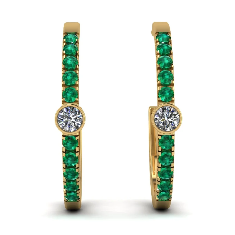 Bold Earrings With Natural Stones-Hoop Diamond Earrings Micro Pave - Ansley No. 16