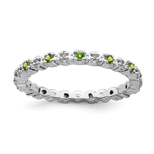 Trendy Engagement Rings With Pearls-Sterling Silver Stackable Expressions Peridot & Diamond Alternating Eternity Ring