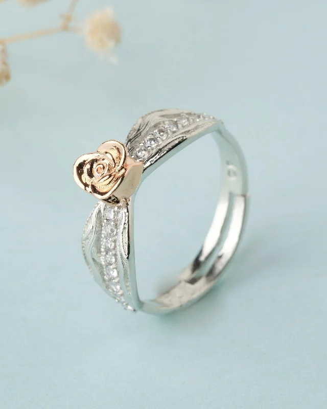 Luxury Wedding Bands With Diamonds For Brides-925 Sterling Silver Beautiful Rose Ring R01601