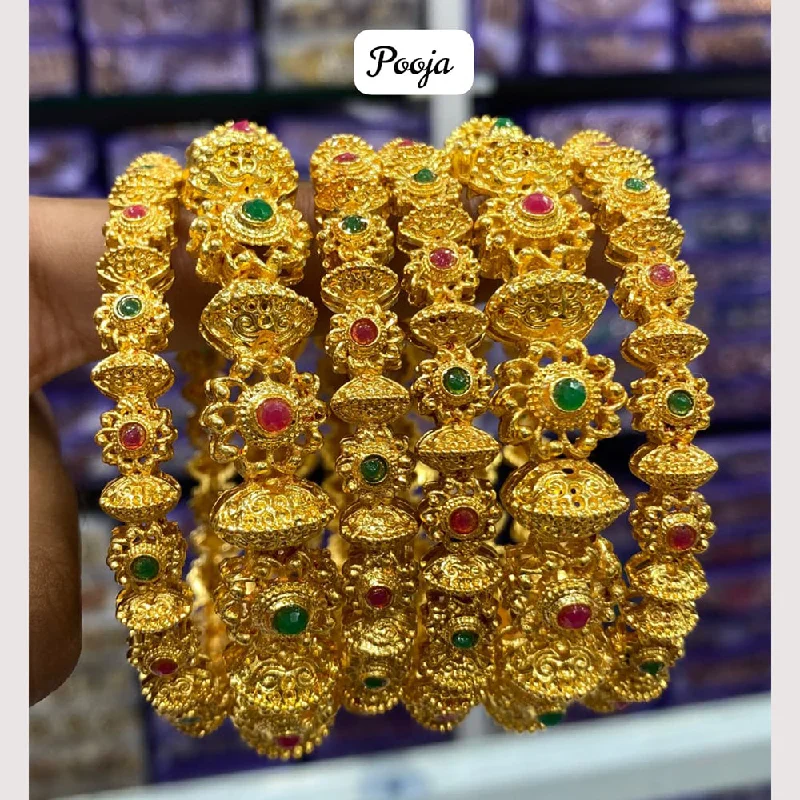 Sparkling Custom Gold Wedding Bangles For Brides-Pooja Bangles Gold Plated Bangle Set