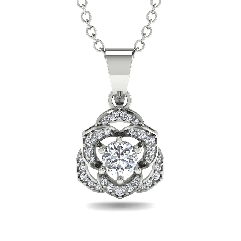 Elegant Long Necklace For Day Wear-Golden Rose Blossom Necklace With Exquisite Diamond Detailing - Reign No. 3