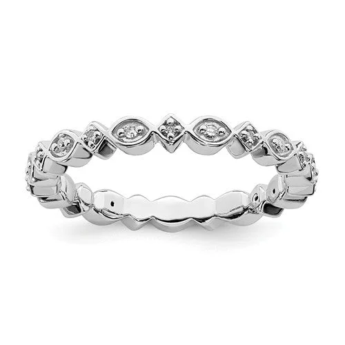 Classic Diamond Rings For Special Gifts-Sterling Silver Stackable Expressions Genuine Diamond Patterned Eternity Ring