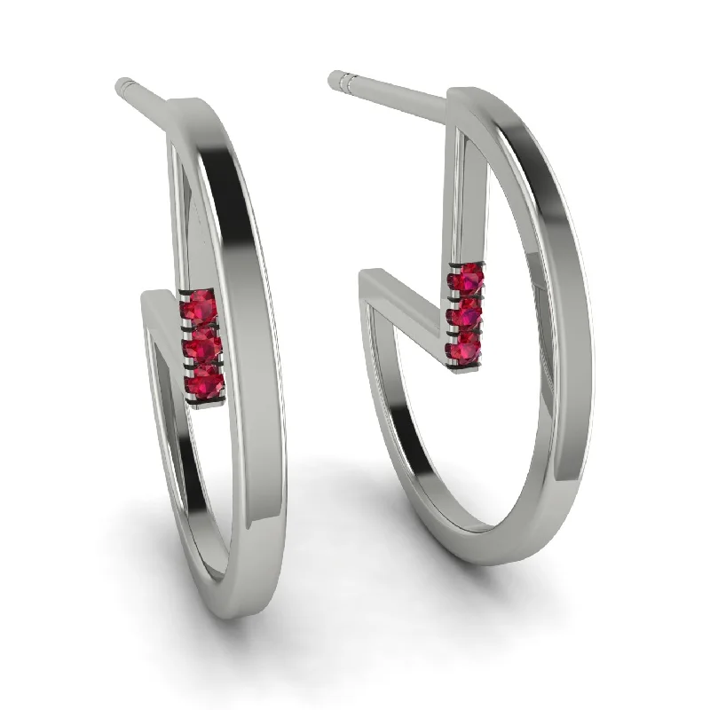 Gold Hoop Earrings For Everyday Wear-Circle Stud Earring With Hidden Ruby - Karter No. 12