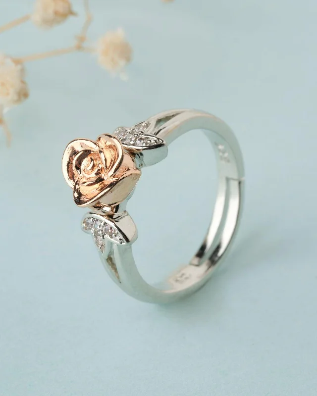 Custom Gemstone Wedding Bands For Her-925 Sterling Silver Beautiful Rose Ring R01592