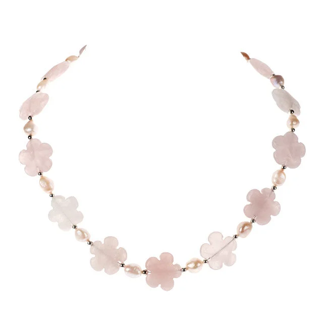 Trendy Crystal Necklace For Evening Parties-Rose Quartz Sakura Cherry Blossom Necklace