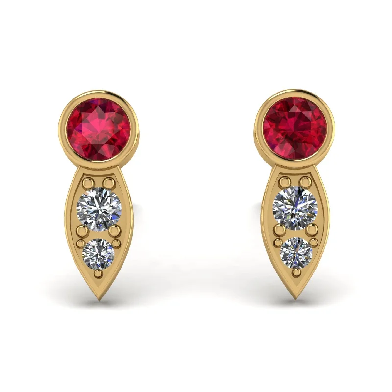 Wedding Earrings With Crystals-Bezel Ruby Earrings In Pear Shaped - Aniya No. 10